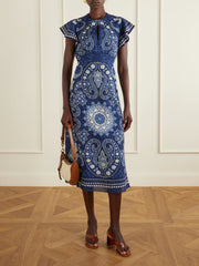 Emelina paisley-printed ramie midi dress