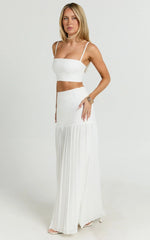 Rowan Two Piece Top and Skirt Set - Square Neck Crop Top and High Waist Pleated Maxi Skirt Set in Ivory