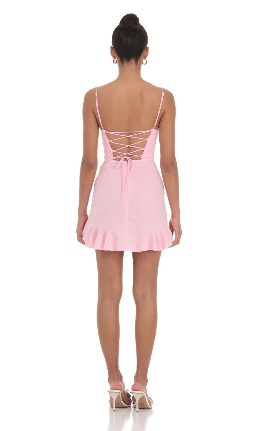 Ruffled Slit Dress in Pink