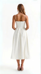 Wedding Guest Dress, Elegant Corset Midi Dress for Women - White, Light Blue, Pink, Purple